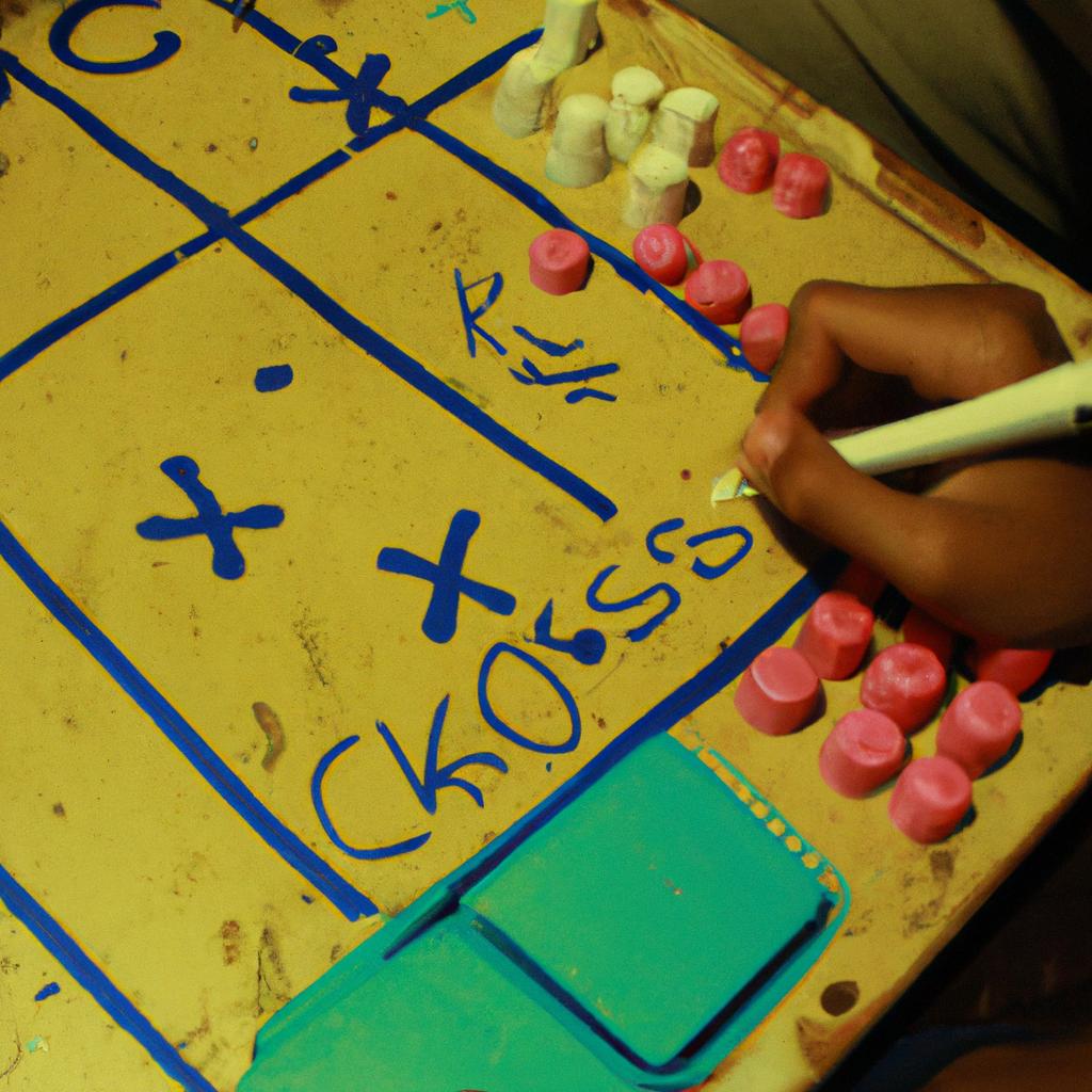 Person writing on game board